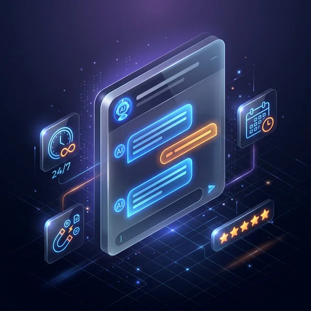 AI chatbot interface with glowing connections to business tools